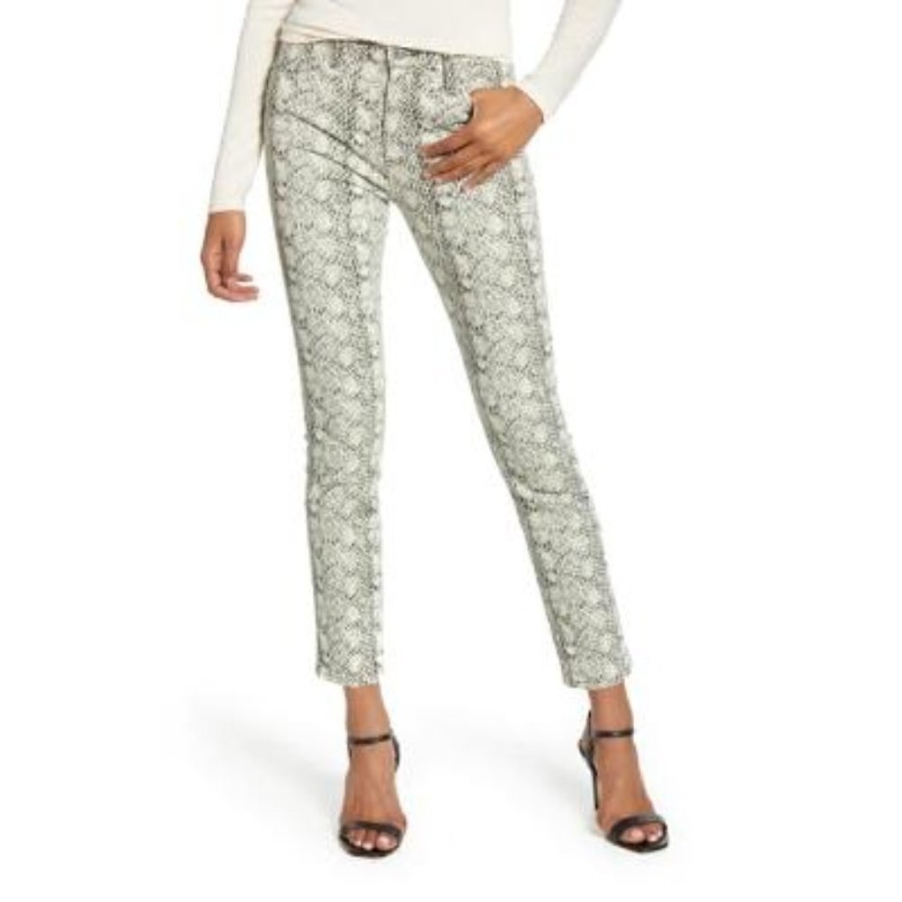 AG Adriano Goldschmied Womens Black Cream Snakeskin Straight Leg Jeans Sz 29 New
